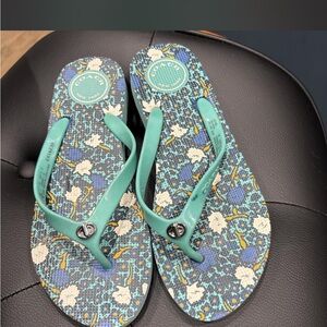 Coach Teal Floral Print Jelly Strap Flip Flops